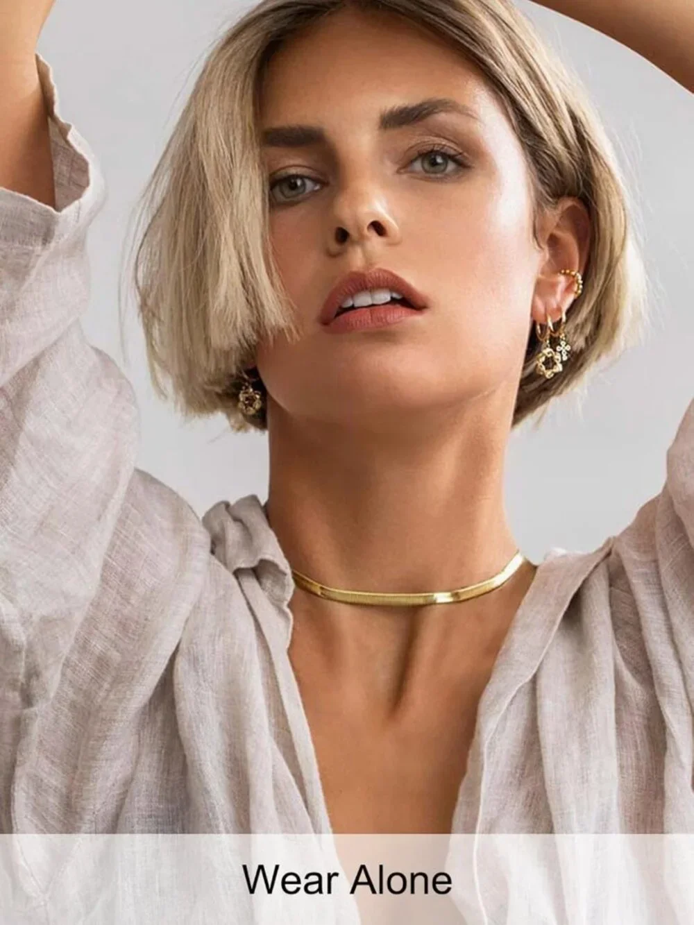 Elegant 14K Gold Plated Herringbone Choker Necklace for Women - Stylish Jewelry